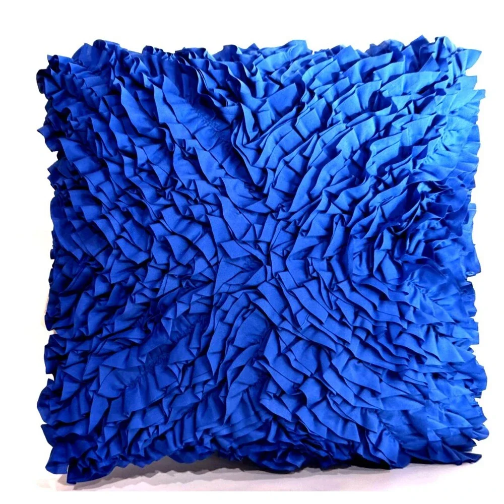 LivingQuarters Blue Textured Throw Pillow Decorative Ruffle Accent Cushion Loft
